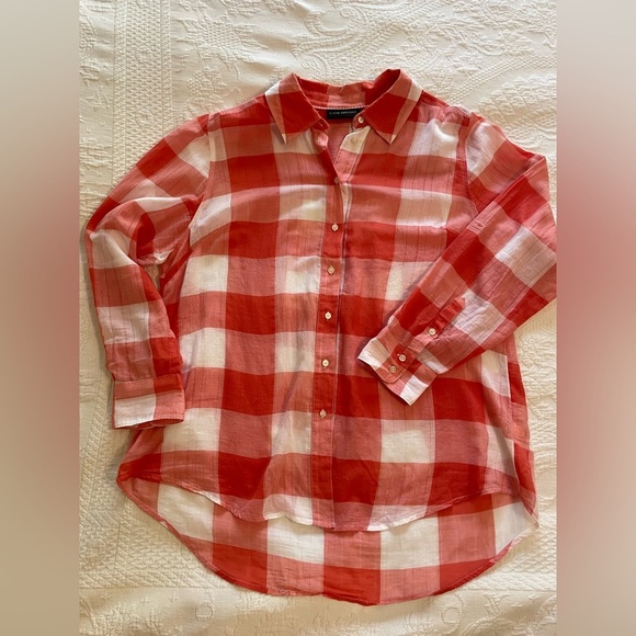 Lane Bryant Women’s button down orange and white plaid long sleeve blouse - Picture 1 of 6